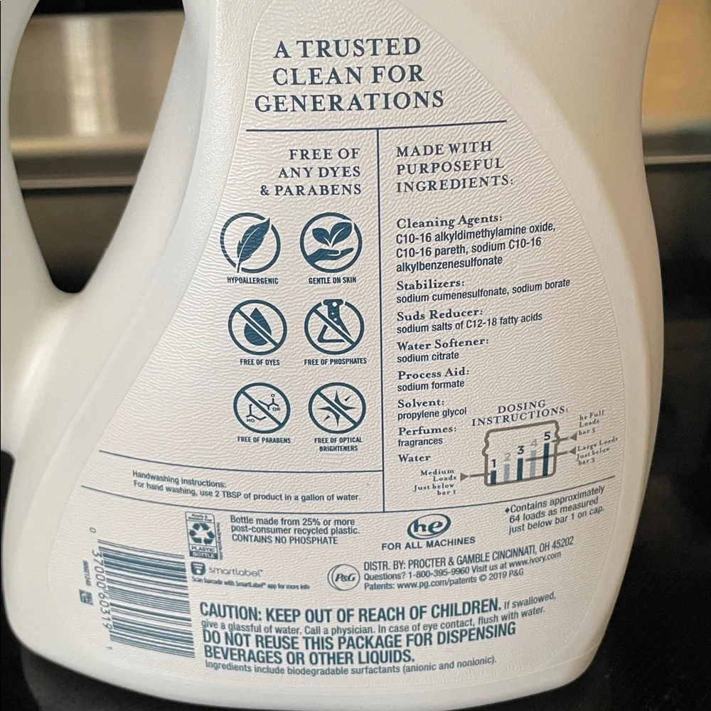 Ivory Laundry Detergent 92oz 64 Loads Aloe Hypoallergenic for Sensitive Skin - Picture 5 of 6